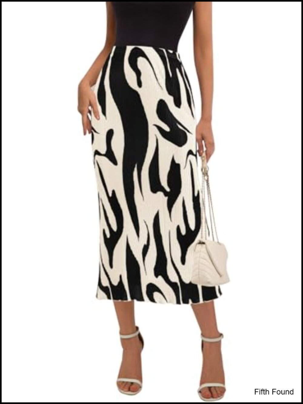 Pleated Midi Skirt High Waist A Line Graphic Print Plisse Ruffle Hem